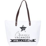 Strandtas vive la France wit 31 x 45 cm - Strandshoppers van polyester