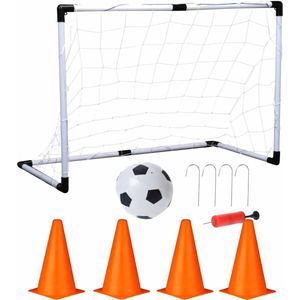 Set van 2x stuks voetbaldoelen met bal en training pionnen - 90 x 60 cm - Inklapbaar/vouwbaar voetbal goal