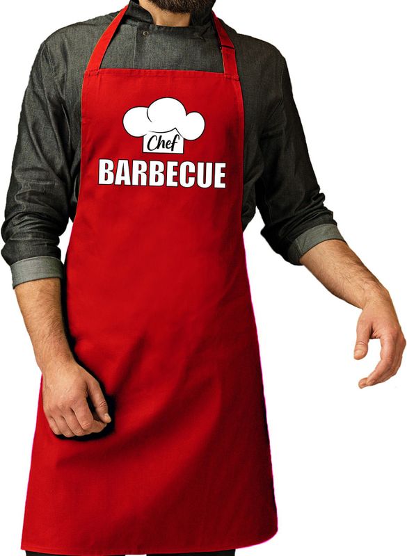 Chef barbecue schort / keukenschort rood heren