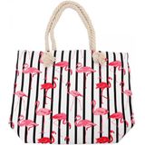 Strandtas flamingo wit 35 x 45 cm - Strandshoppers van polyester