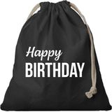 1x Canvas verjaardag cadeautasje Happy Birthday zwart met koord 25 x 30 cm