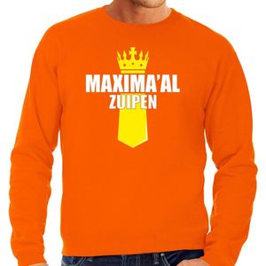 Koningsdag Sweater Queen Maximaal Zuipen met Kroontje Oranje - Heren
