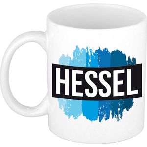 Naam cadeau mok / beker Hessel met blauwe verfstrepen 300 ml