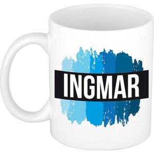 Ingmar naam cadeau mok / beker met verfstrepen - Cadeau collega/ vaderdag/ verjaardag of als persoonlijke mok werknemers