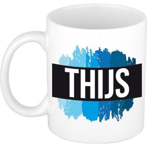 Thijs naam cadeau mok / beker met verfstrepen - Cadeau collega/ vaderdag/ verjaardag of als persoonlijke mok werknemers