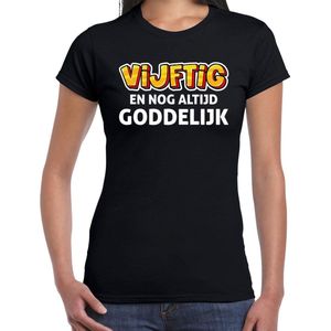 Verjaardag t-shirt 50 jaar Sarah - vijftig en goddelijk - zwart - dames - vijftig jaar cadeau shirt Sarah M
