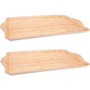 Set van 2x stuks bamboe houten dienbladen/serveerbladen met fineerhout 45 x 31 x 2 cm - Bamboevezel Dienbladen/serveerbladen