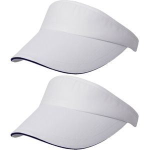 2x stuks zonneklep petje wit/navy blauw voor volwassenen - Katoenen witte/donkerblauwe zonnekleppen met klittenbandsluiting