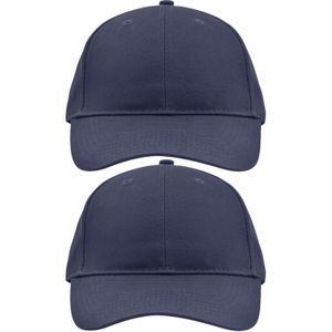 2x stuks 6-panel baseball navy blauwe caps/petjes