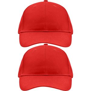 2x stuks 6-panel baseball rode caps/petjes