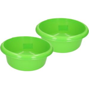Set van 2x stuks ronde afwasteiltjes / afwasbakken - 6,2 liter - groen - Kunststof afwasteil / handwas camping
