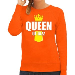 Koningsdag sweater Queen of jazz met kroontje oranje - dames - Kingsday jazz muziekstijl outfit / kleding / trui XL