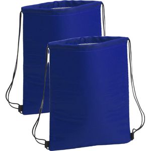 2x stuks blauwe koeltas rugzak 32 x 42 cm - koeltassen met koord