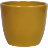 2x Stuks Groen/Witte Ficus Kunstplant 40 cm met Plantenpot Okergeel D13.5 en H12.5 cm