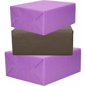 6x Rollen Kraft Inpakpapier Paars en Zwart 200 X 70 cm - Cadeaupapier / Kadopapier / Boeken Kaften