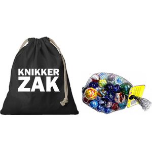 Gevulde grote knikkerszak zwart met 2 kilo assorti knikkers - Speelgoed