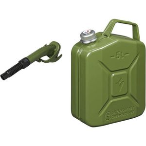 Metalen jerrycan legergroen voor brandstof met magnetische dop 5 liter incl. schenktuit 24 cm