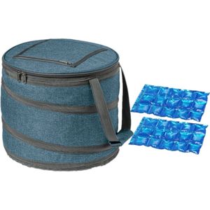 Opvouwbare koeltas blauw/grijs met 2 stuks flexibele koelelementen 15 liter