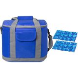 Grote koeltas draagtas/schoudertas blauw met 2 stuks flexibele koelelementen 22 liter