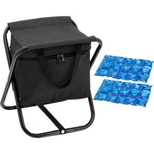 Opvouwbare stoel met koeltas zwart met 2 stuks flexibele koelelementen