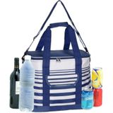 Koeltas draagtas schoudertas blauw/wit gestreept met 2 stuks flexibele koelelementen 12 liter