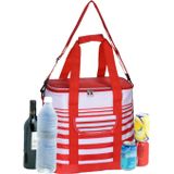 Grote koeltas draagtas schoudertas rood/wit gestreept met 2 stuks flexibele koelelementen 24 liter