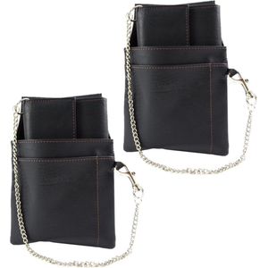 2x stuks kelner portemonnee zwart met holster 18 x 10 cm - PU leer - Horeca portefeuille/beurs