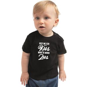 Geef een kus ik word zus cadeau t-shirt zwart baby/ meisje - Aankodiging zwangerschap grote zus