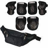 Set van heuptasje zwart 29 cm en valbescherming maat L - 9 tot 10 jaar / kniebeschermers / elleboogbeschermers / polsbeschermers