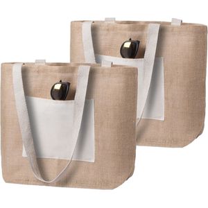 2x stuks jute/katoenen naturel strandtas 48 cm - Strandartikelen beach bags/shoppers