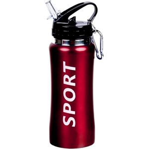 Sport Bidon drinkfles/waterfles Sport print rood 420 Ml van Aluminium met karabijnhaak