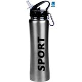 Sport Bidon drinkfles/waterfles Sport print zilver 600 Ml van Aluminium met karabijnhaak