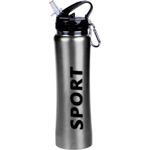 Sport Bidon drinkfles/waterfles Sport print zilver 600 Ml - Drinkflessen
