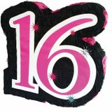 Pinata sweet sixteen 16 jaar geworden 45 cm set + stok + masker - Leeftijd feestartikelen