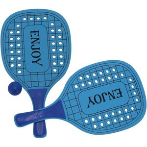 Houten beachball set blauw - Strand balletjes - Rackets/batjes en bal - Tennis ballenspel
