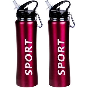 2x Sport Bidon drinkfles/waterfles Sport print rood 600 Ml