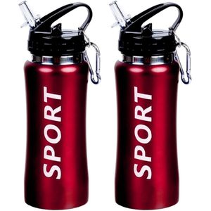 2x Sport Bidon drinkfles/waterfles Sport print rood 420 Ml - Drinkflessen