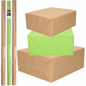 10x Rollen kraft inpakpapier/kaftpapier pakket bruin/groen 200 x 70 cm