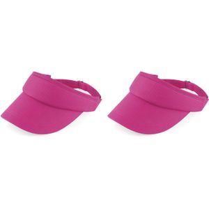 2x stuks fuchsia roze sportieve zonneklep petje voor volwassenen - Katoenen verstelbare roze zonnekleppen