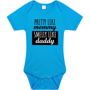 Pretty like mommy smelly like daddy tekst baby rompertje blauw jongens - Kraamcadeau - Babykleding 92