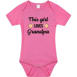 This girl loves grandpa tekst baby rompertje roze meisjes - Cadeau opa - Babykleding 56