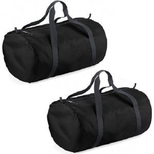 2x stuks zwarte ronde polyester sporttas/weekendtas 50 x 30 x 26 cm - Sporttassen