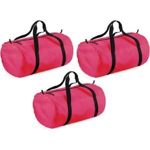3x stuks fuchsia roze ronde polyester sporttas/weekendtas 32 liter - Reistas - 50 x 30 x 26 cm