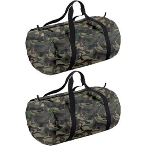 3x stuks camouflage groene ronde polyester sporttas/weekendtas 32 liter