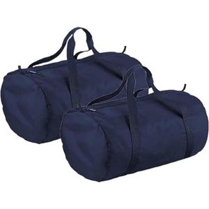 2x stuks navy blauwe ronde polyester reistas/sporttas/weekendtas 32 liter - Sporttassen