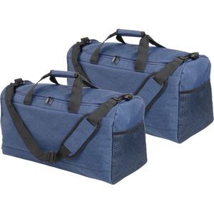 2x Stuks Blauwe Sporttas/Weekendtas met Schoenenvak 54 cm - 40 Liter - Fitness/Sporttassen