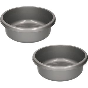 2x stuks ronde afwasteil grijs kunststof 9 liter - Afwasbak