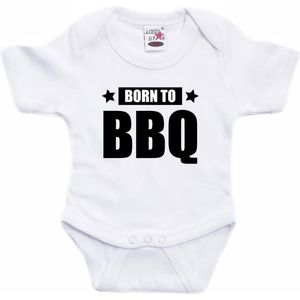 Born to BBQ tekst baby rompertje wit jongens en meisjes - Kraamcadeau barbecue liefhebber 56