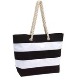 2x stuks strandtas gestreept zwart/wit 47 cm - Strandartikelen beach bags/shoppers met klittenbandsluiting