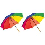 2x stuks regenboog paraplu met metalen steel 103 cm